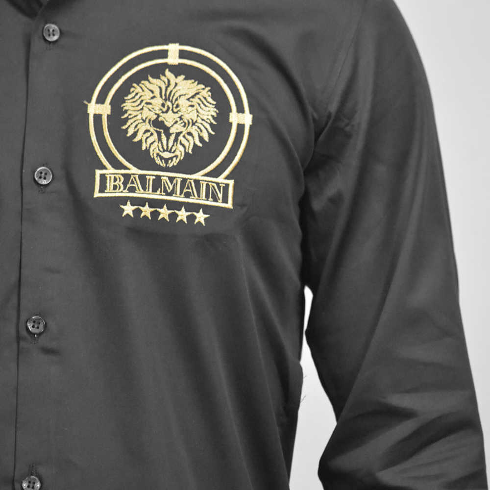 Balmain Embroidered Black Premium Cotton Shirt-thumb-4