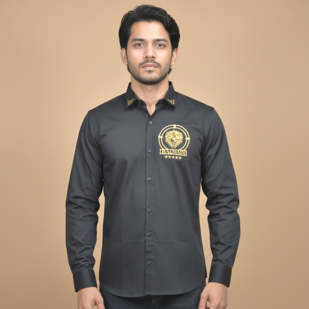 Balmain Embroidered Black Premium Cotton Shirt-thumb-1