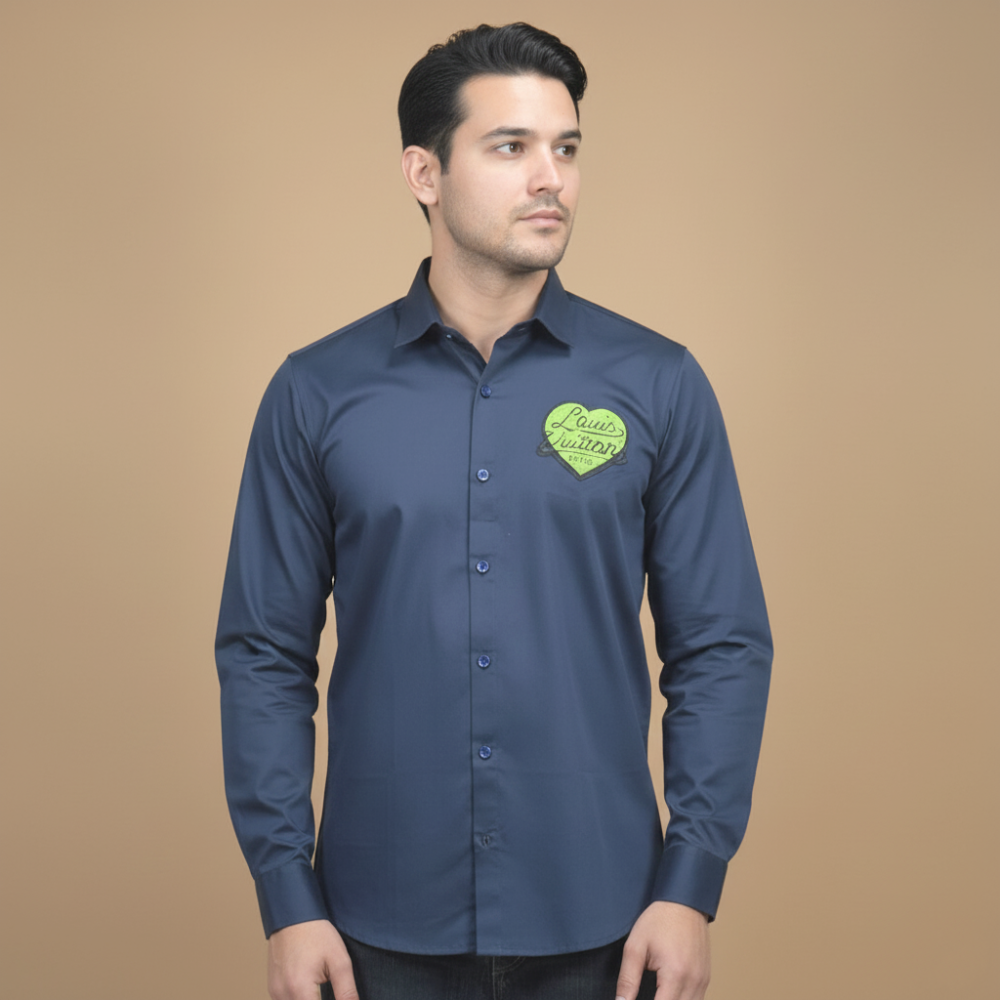 Louis Vuitton Heart Print Navy Blue Premium Shirt-1