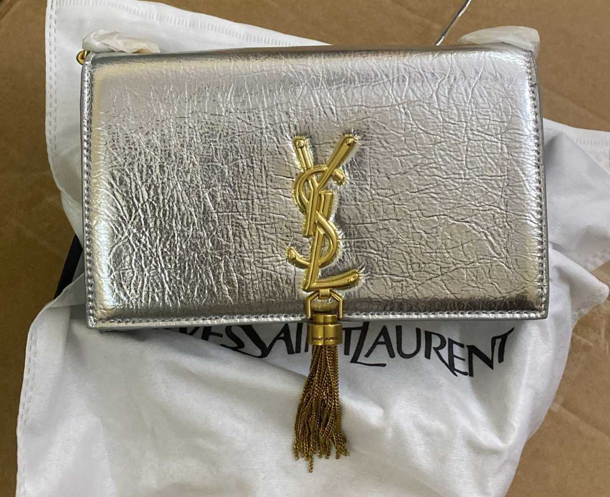 Saint Laurent Silver Kate Metallic Bag-thumb-1