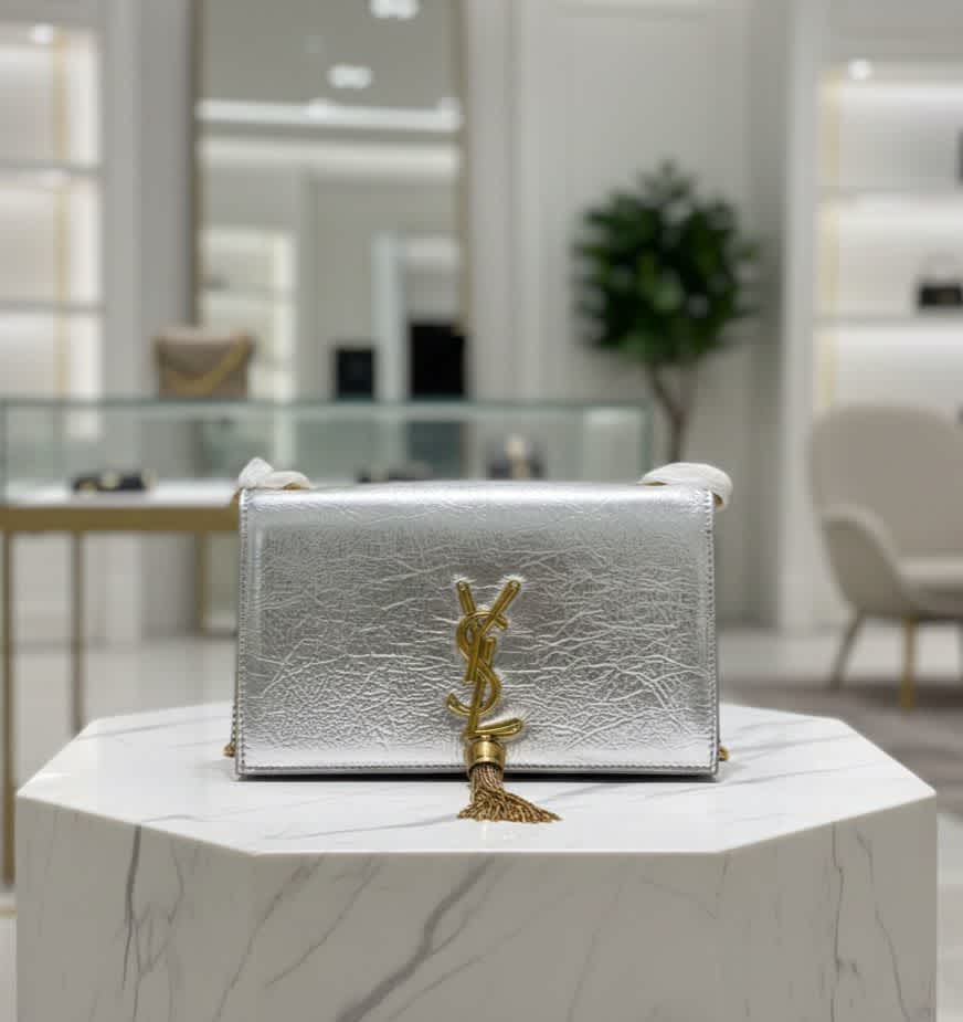 Saint Laurent Silver Kate Metallic Bag