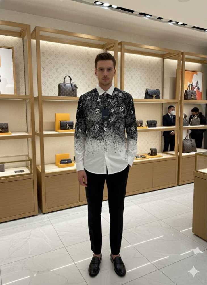 Louis Vuitton Monogram Black Premium Cotton Shirt-thumb-1