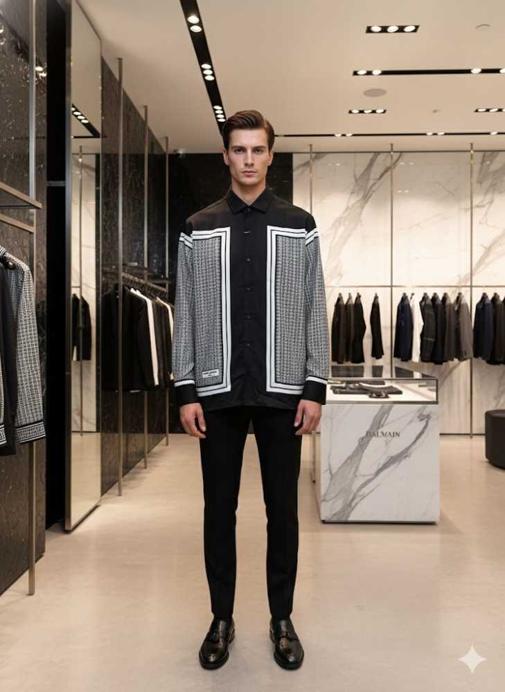 Balmain Embroidered Black Premium Cotton Shirt-thumb-3