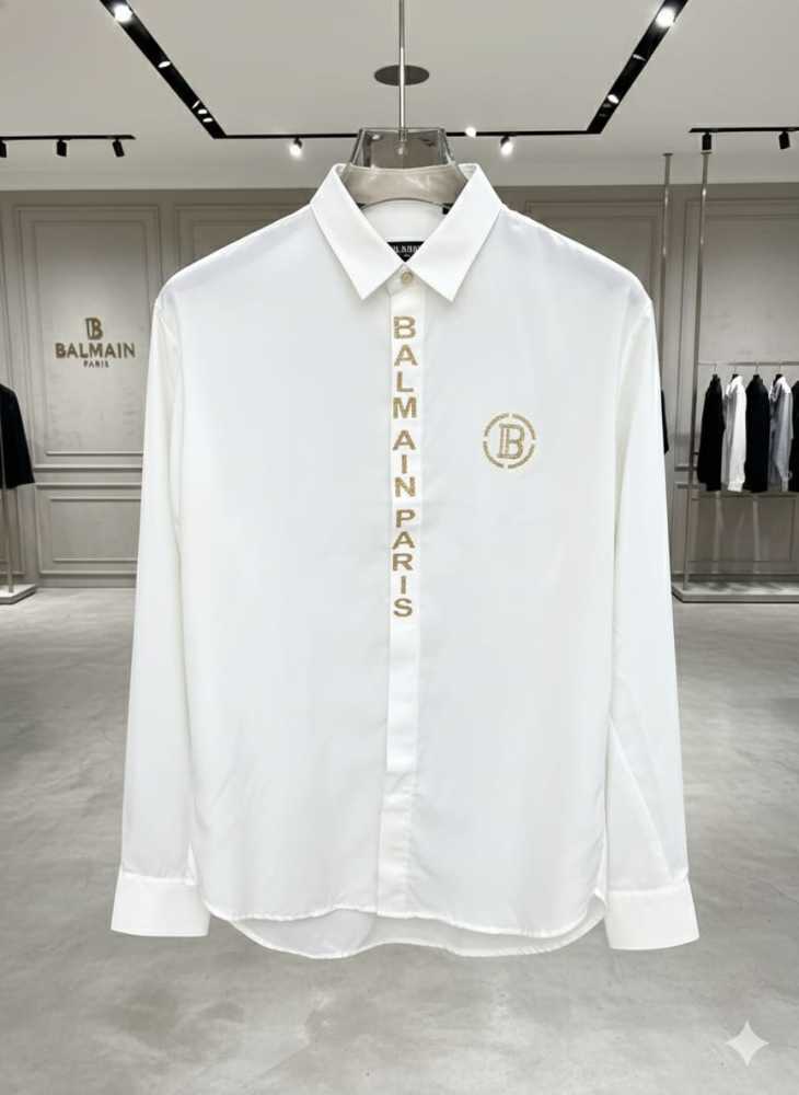 Balmain Embroidered White Premium Cotton Shirt-thumb-1