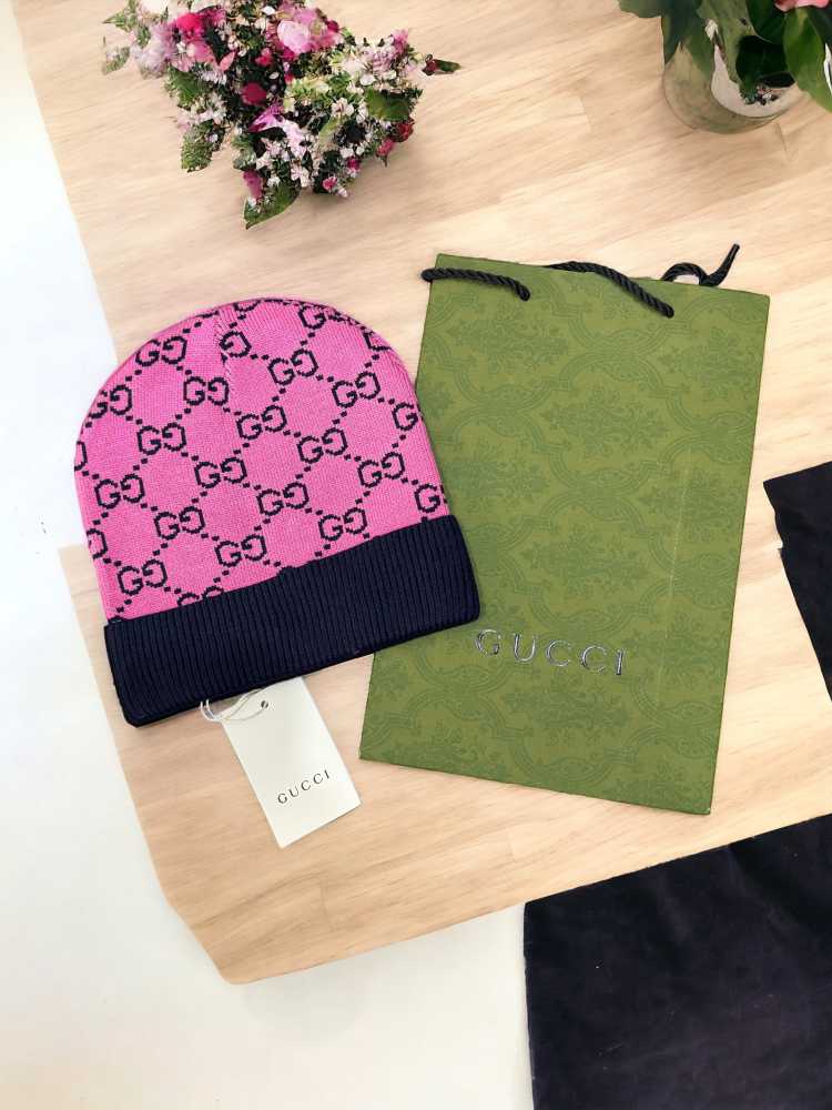 Gucci Monogram Pink Premium Edition Cashmere Beanie