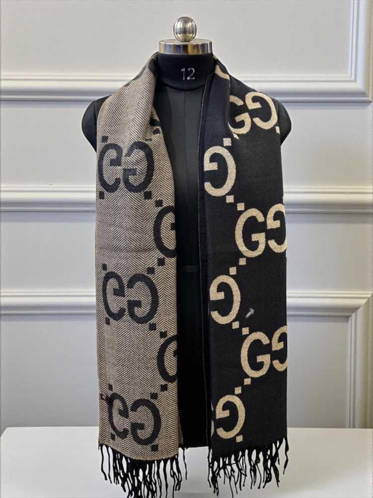 Gucci GG Monogram Bee Warm Brown/Black Woolen Stole