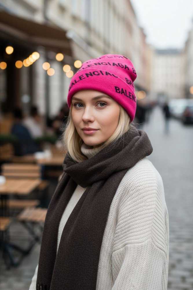 Balenciaga Monogram Pink Premium Edition Cashmere Beanie-thumb-1
