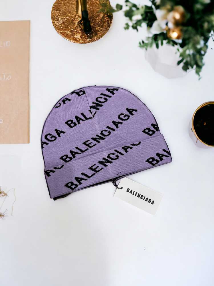 Balenciaga Monogram Purple Premium Edition Cashmere Beanie-thumb-1