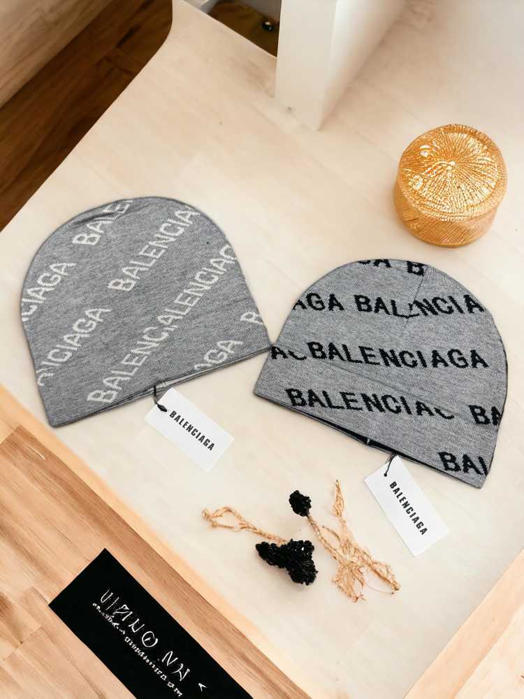 Balenciaga Monogram Grey Premium Edition Cashmere Beanie-thumb-1