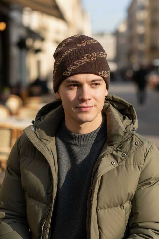 Balenciaga Monogram Brown Premium Edition Cashmere Beanie