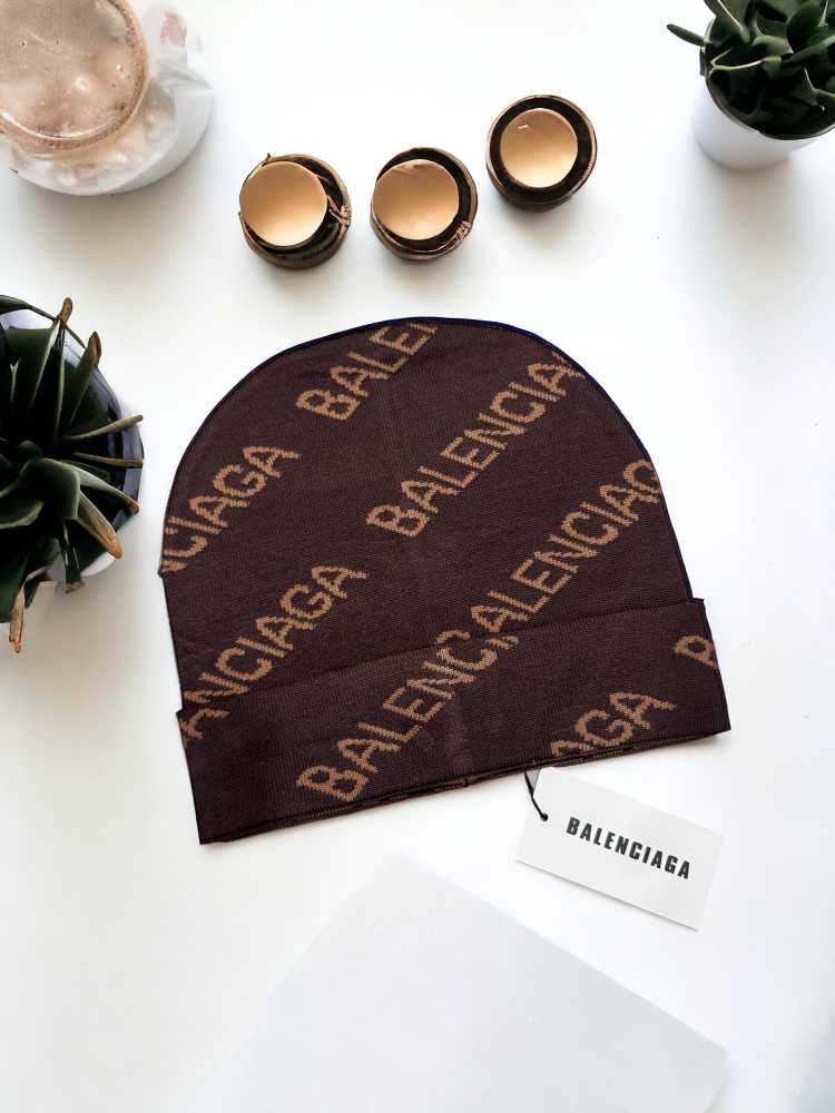 Balenciaga Monogram Brown Premium Edition Cashmere Beanie-thumb-1