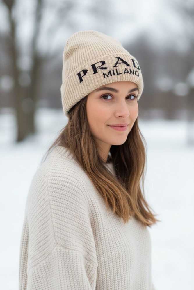 Prada Monogram Cream Premium Edition Cashmere Beanie