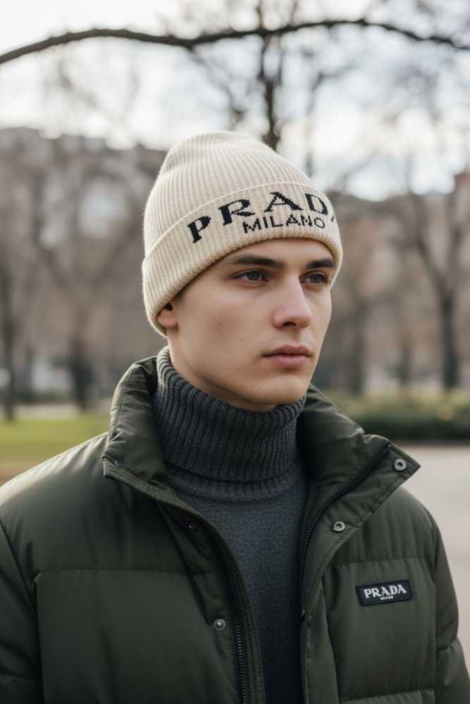 Prada Monogram Cream Premium Edition Cashmere Beanie