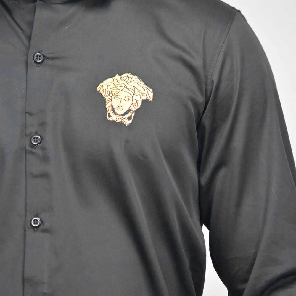 Versace Medusa Embroidered Black Cotton Shirt-4