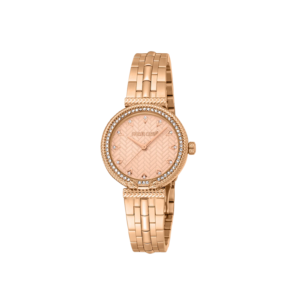 Roberto Cavalli Chiarezza Snake Core Rose Gold Dial Rose Gold Strap Watch RC5L078M0045