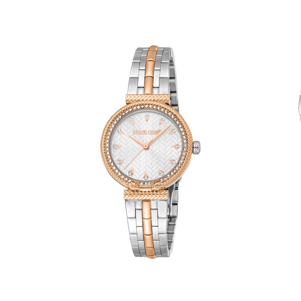 Roberto Cavalli Chiarezza Snake Core White Dial Two Tone Strap Watch RC5L078M0075