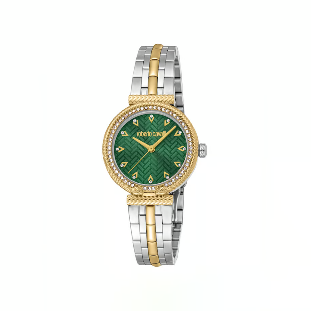 Roberto Cavalli Chiarezza Snake Core Green Dial Gold Steel Strap Watch RC5L078M0065
