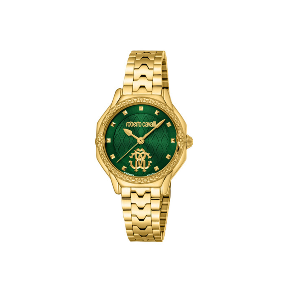 Roberto Cavalli by Franck Muller Green Dial Gold Strap Watch RV1L225M0051