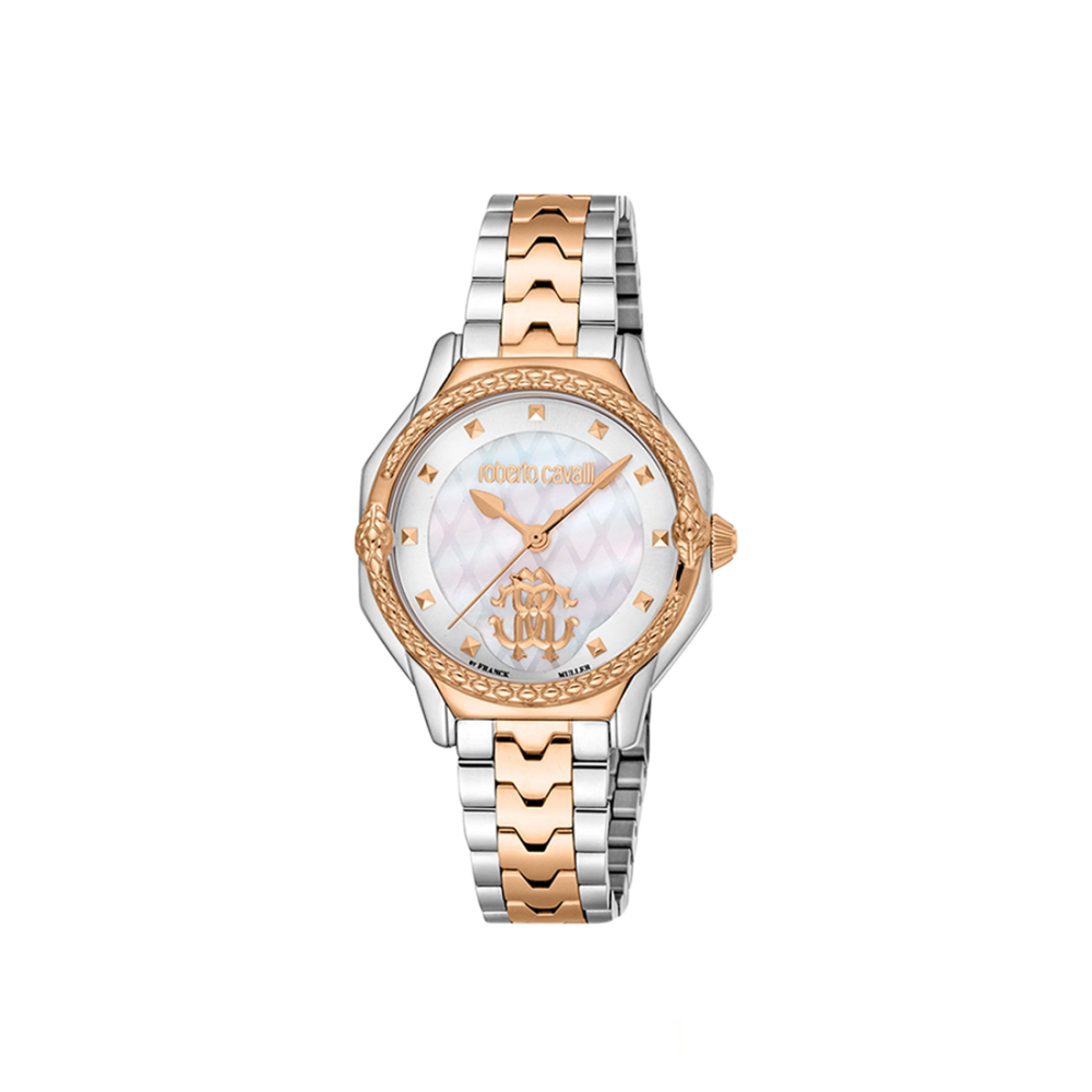 Roberto Cavalli by Franck Muller Silver Dial Two Tone Silver-Rose Gold Strap Watch RV1L225M0081