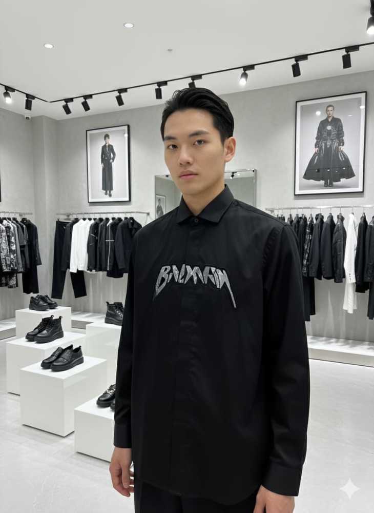 Balmain Embroidered Black Premium Cotton Shirt-thumb-4