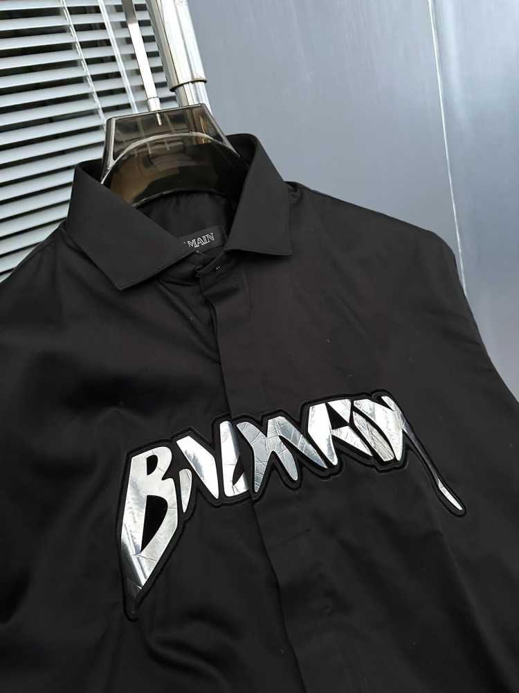 Balmain Embroidered Black Premium Cotton Shirt-thumb-7