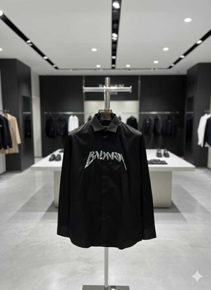 Balmain Embroidered Black Premium Cotton Shirt-thumb-6