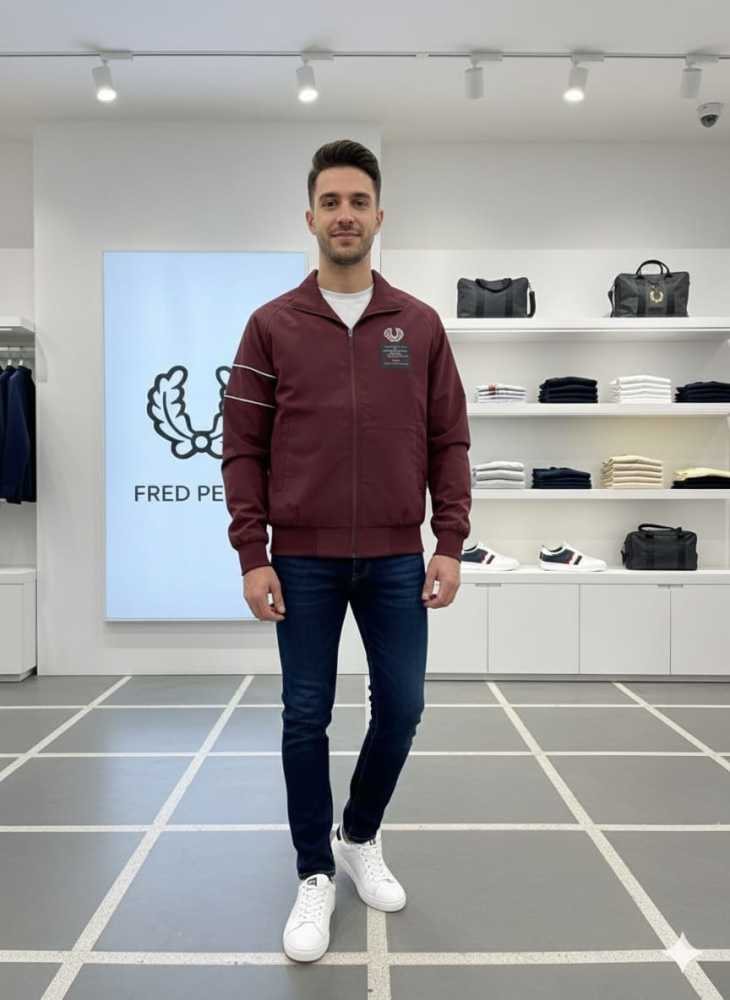 Fred Perry Wine Oblique Premium Quality Zipper