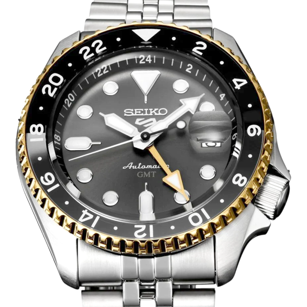 Seiko 5 Sports SKX SSK021 GMT 42.5mm Steel Gray Gold Bezel Automatic Men's Watch-3