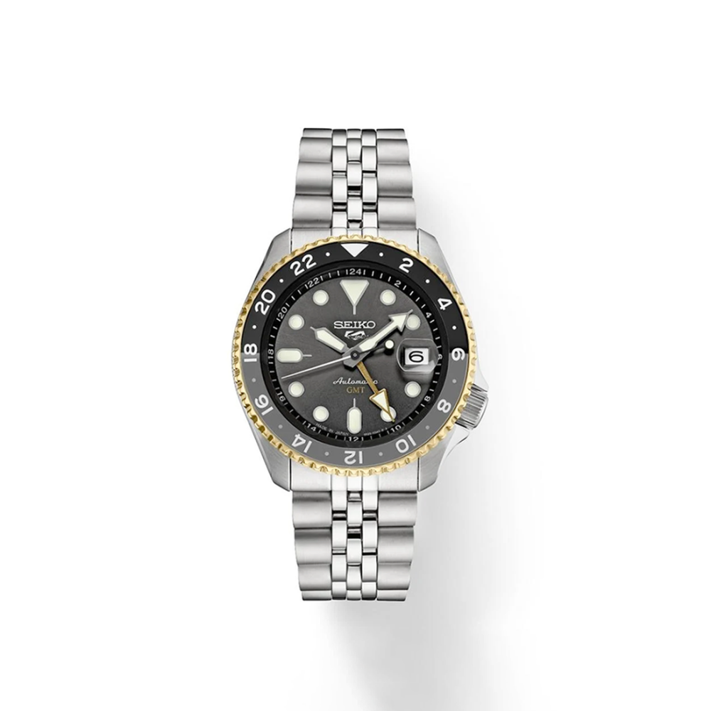 Seiko 5 Sports SKX SSK021 GMT 42.5mm Steel Gray Gold Bezel Automatic Men's Watch