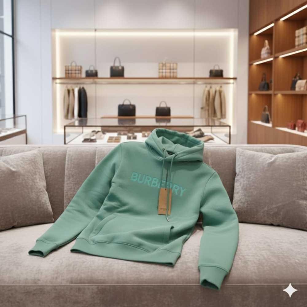 Burberry Green Embroidery Logo Hoodie-2