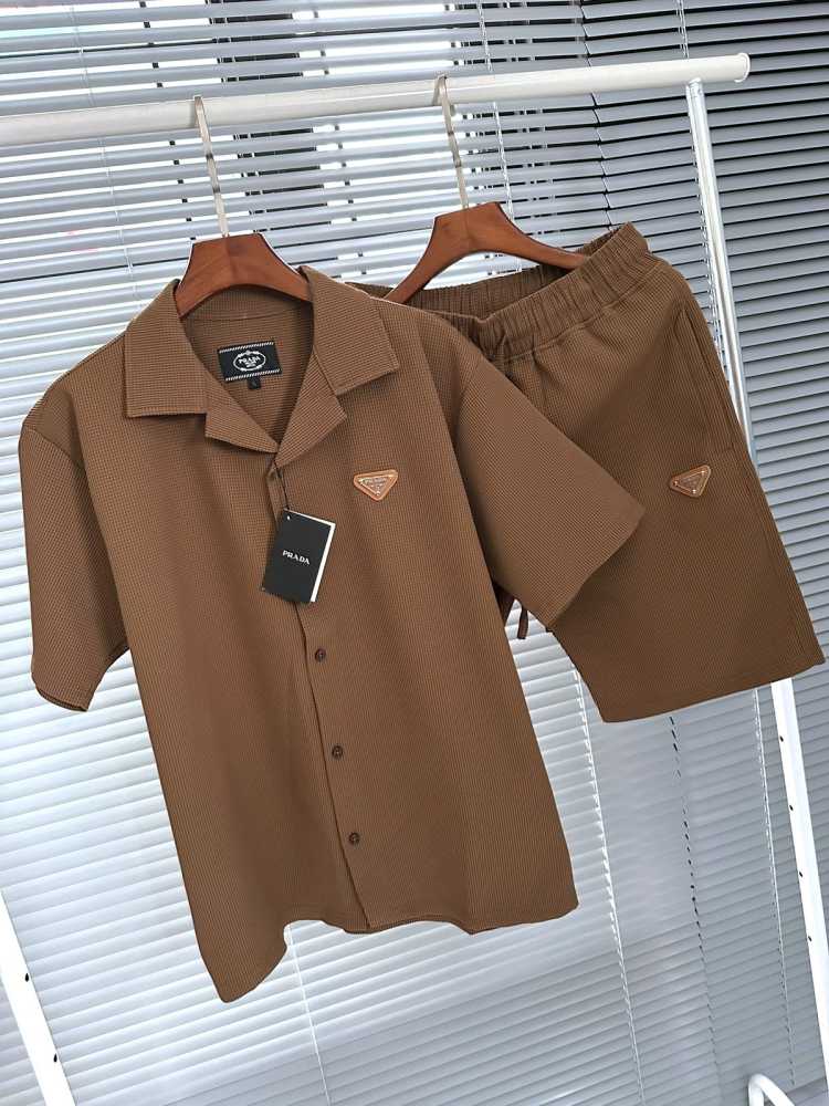 Prada Embroidered Brown Premium Shirt & Shorts Combo-1