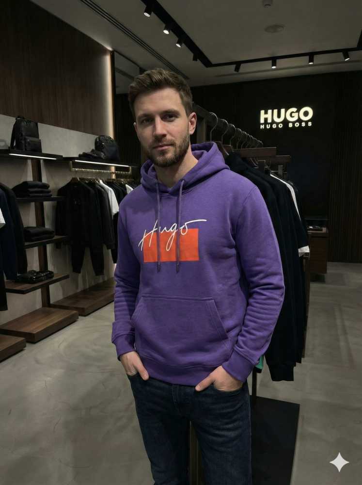 Boss Blue Hood Embroidery Logo Hoodie