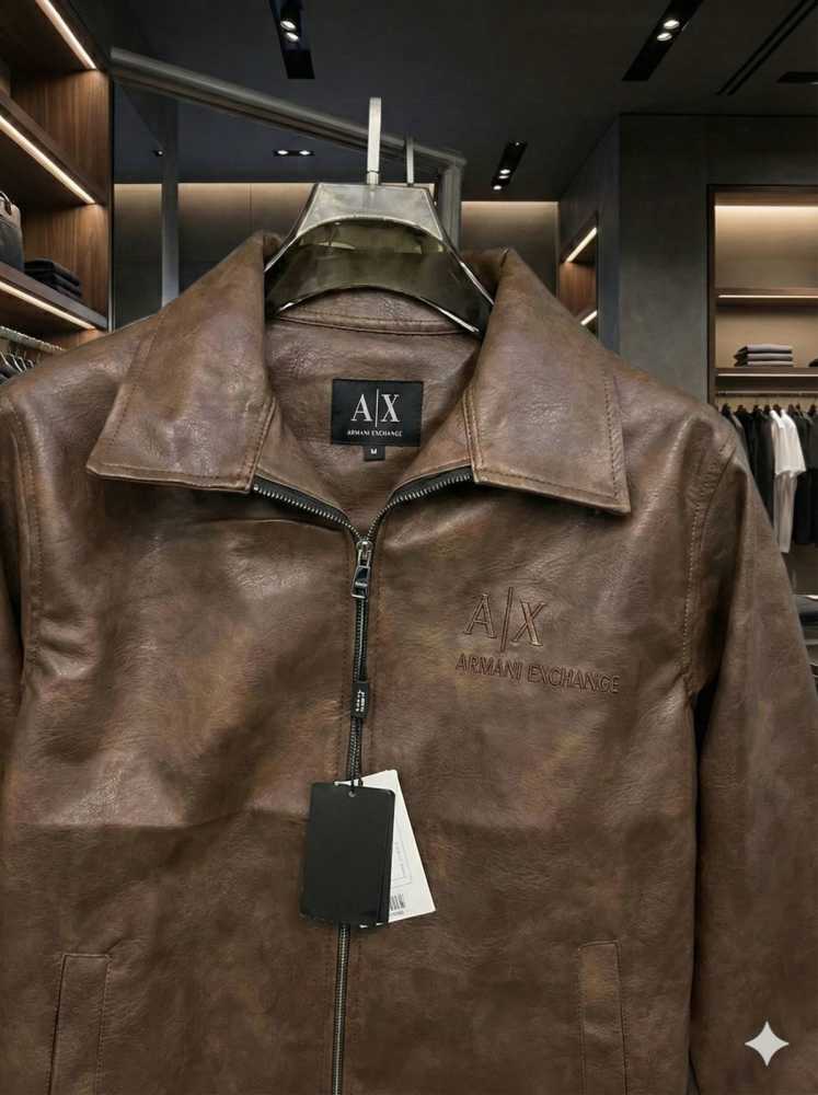 Armani Exchange Dark Brown Authentic Leather Jacket-thumb-1