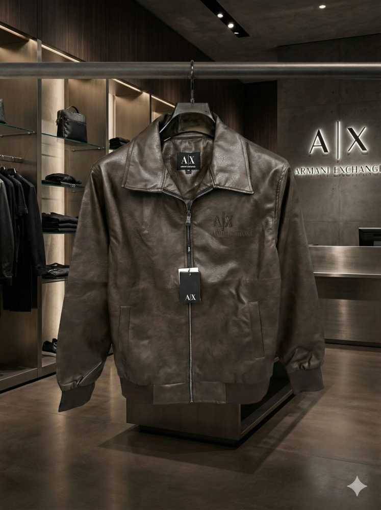 Armani Exchange Dark Brown Authentic Leather Jacket-thumb-2