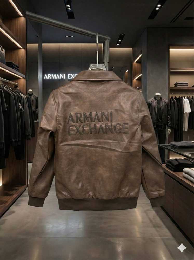 Armani Exchange Dark Brown Authentic Leather Jacket-thumb-4