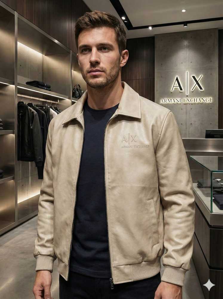 Armani Exchange Cream Authentic Leather Jacket