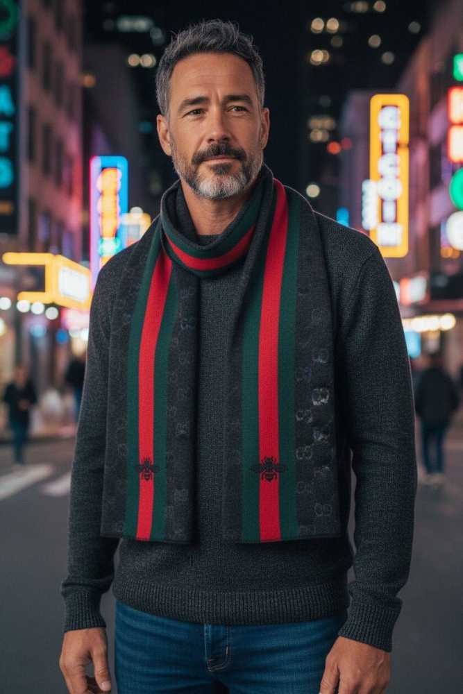 Gucci GG Monogram Bee Warm  Black Woolen Stole