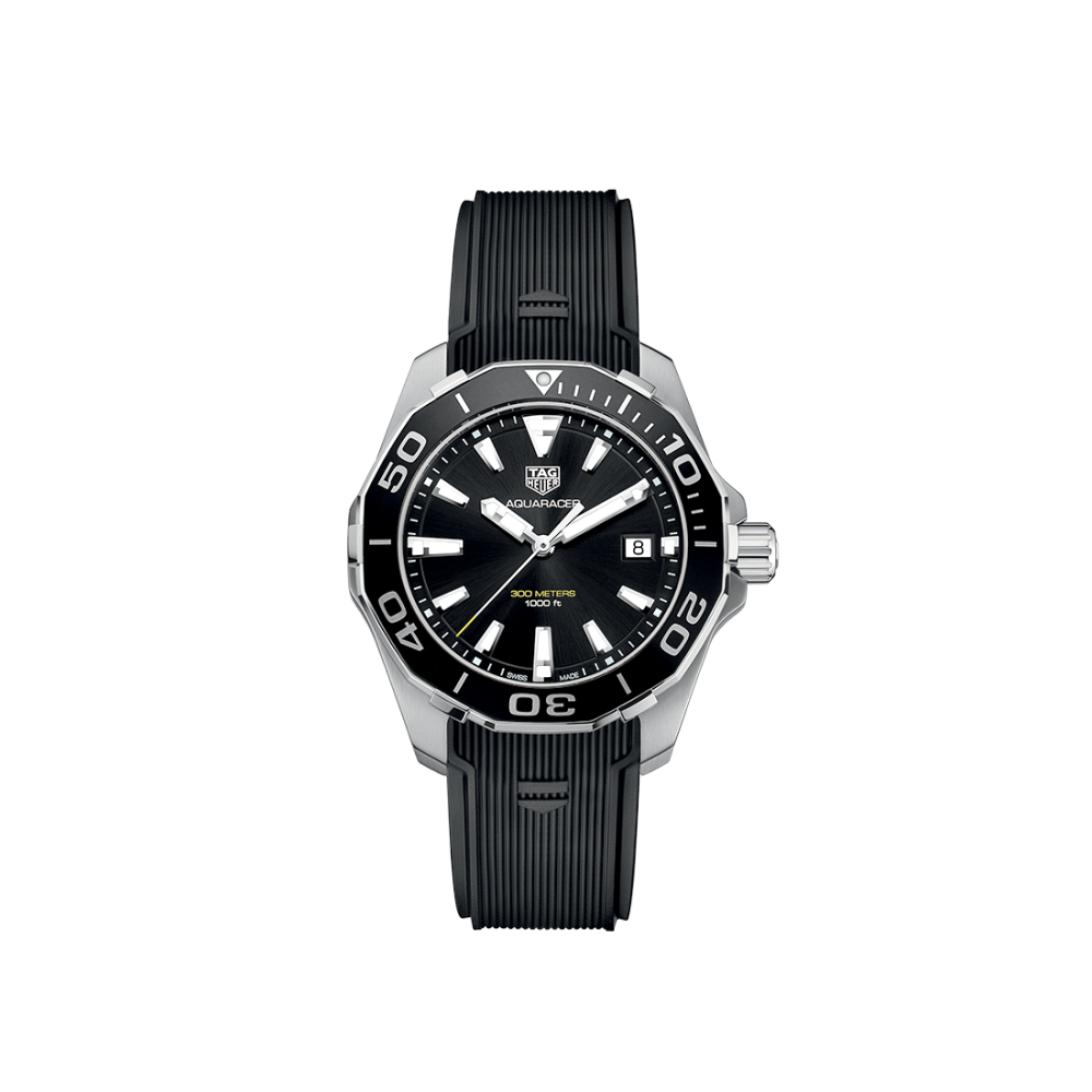 TAG Heuer Aquaracer 43 mm, Black Dial, Rubber Strap, Quartz Chronograph Watch, WAY111A.FT6151