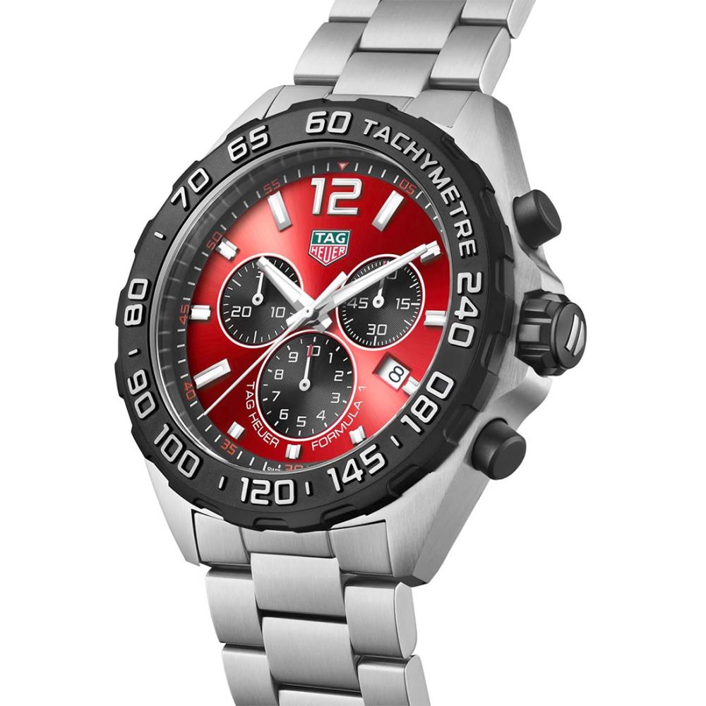 TAG Heuer Men's Formula 1 43 mm, Red Sunray Dial, Steel Bracelet, Quartz Chronograph Watch, CAZ101AN.BA0842-1