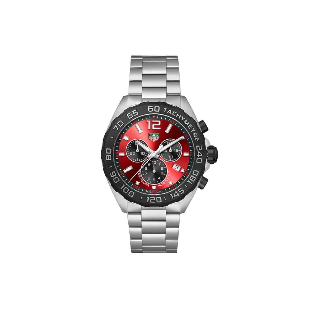 TAG Heuer Men's Formula 1 43 mm, Red Sunray Dial, Steel Bracelet, Quartz Chronograph Watch, CAZ101AN.BA0842
