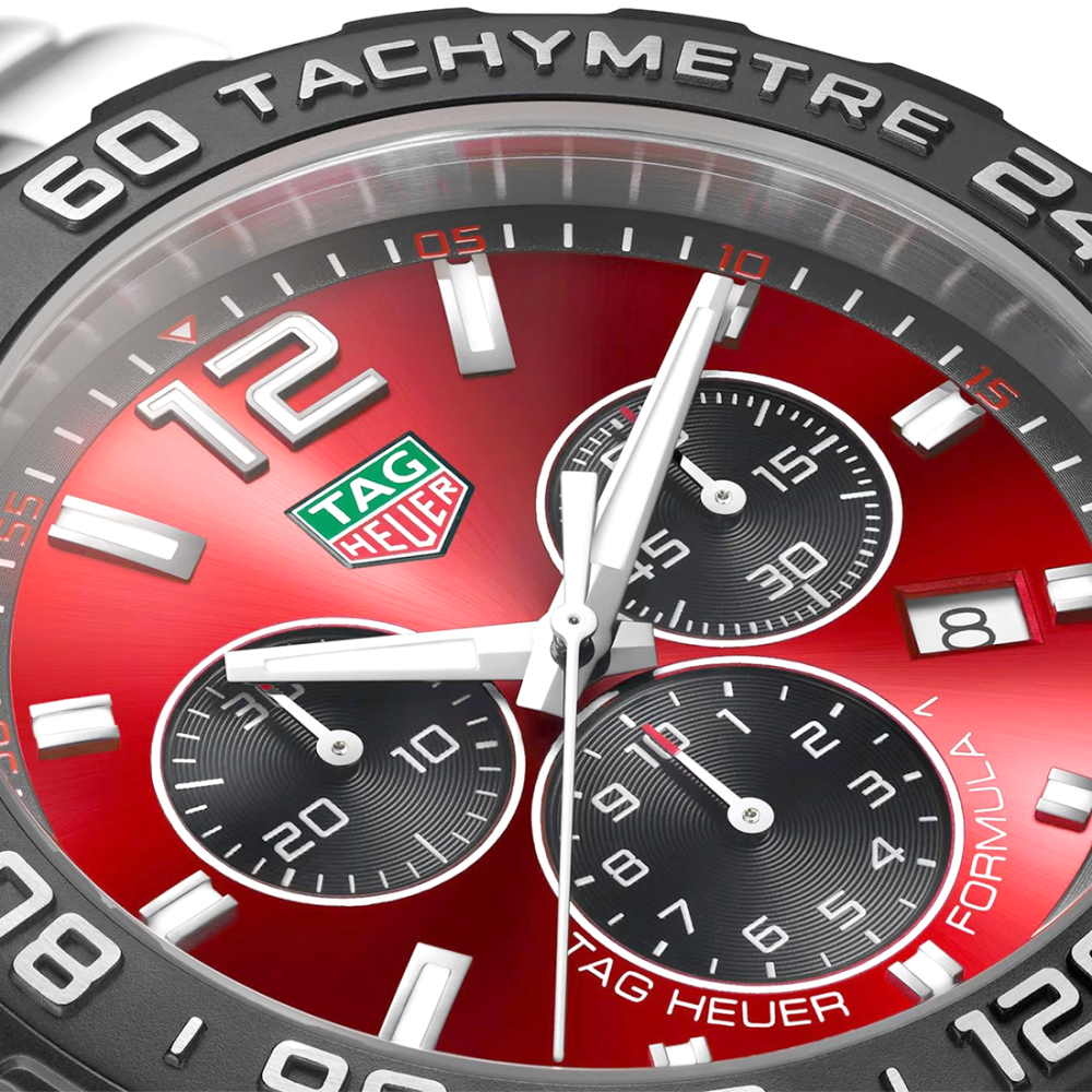 TAG Heuer Men's Formula 1 43 mm, Red Sunray Dial, Steel Bracelet, Quartz Chronograph Watch, CAZ101AN.BA0842-5