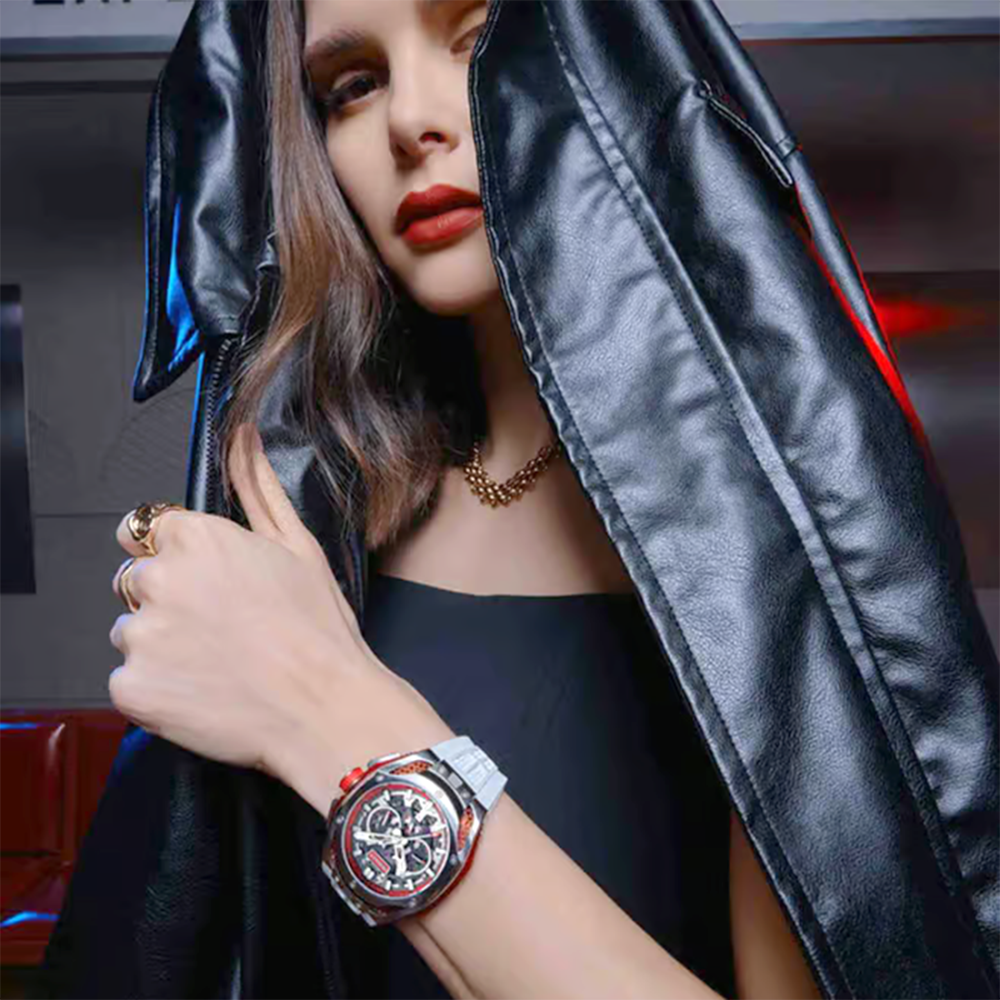 Bently The Opulence Red Accents, White Silicone Strap, Automatic Watch 54 mm BL-50-54-3