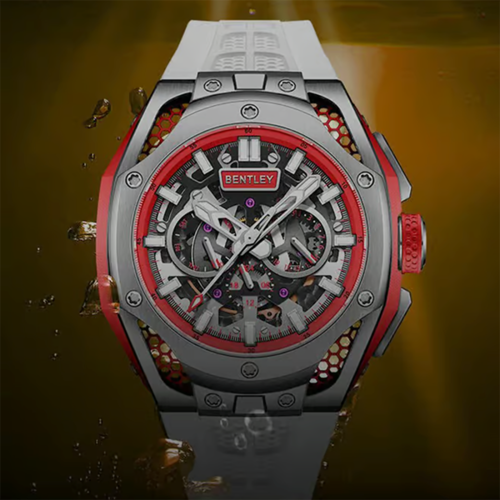 Bently The Opulence Red Accents, White Silicone Strap, Automatic Watch 54 mm BL-50-54-4