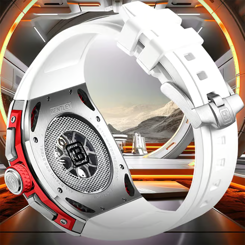 Bently The Opulence Red Accents, White Silicone Strap, Automatic Watch 54 mm BL-50-54-2