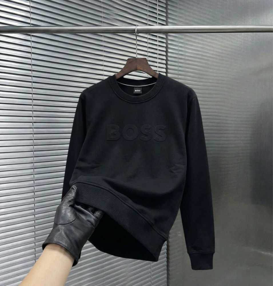 Boss Embroidery Black cotton Sweatshirt-1