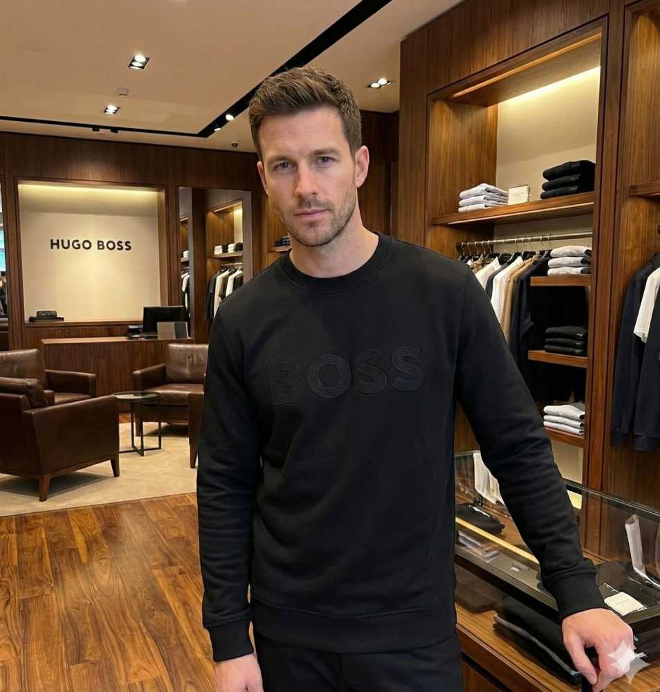 Boss Embroidery Black cotton Sweatshirt