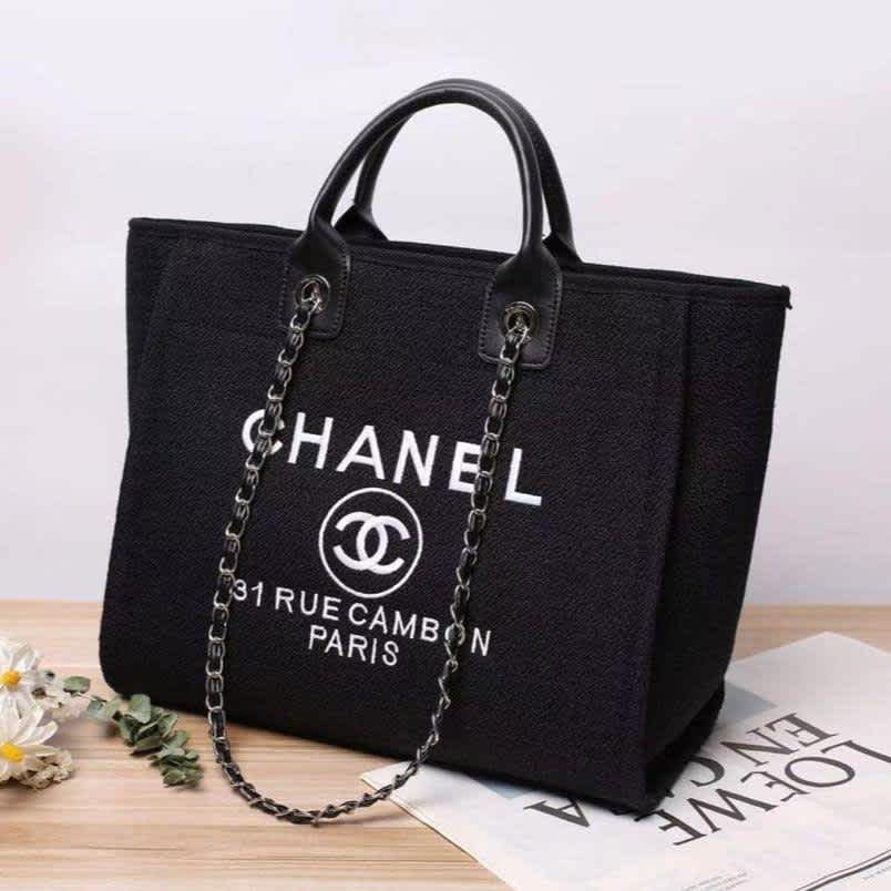 Chanel Black Deauville canvas tote bag