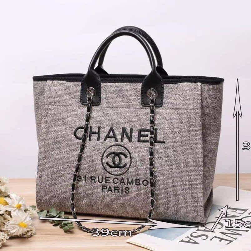 Chanel Grey Deauville canvas tote bag