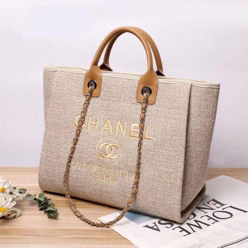 Chanel Brown Deauville canvas tote bag