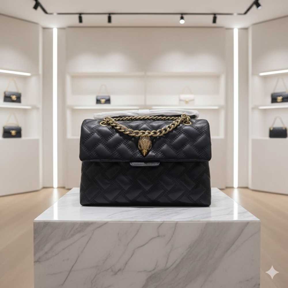 Kurt Geiger Kensington Black Signature Stitch Shoulder Bag